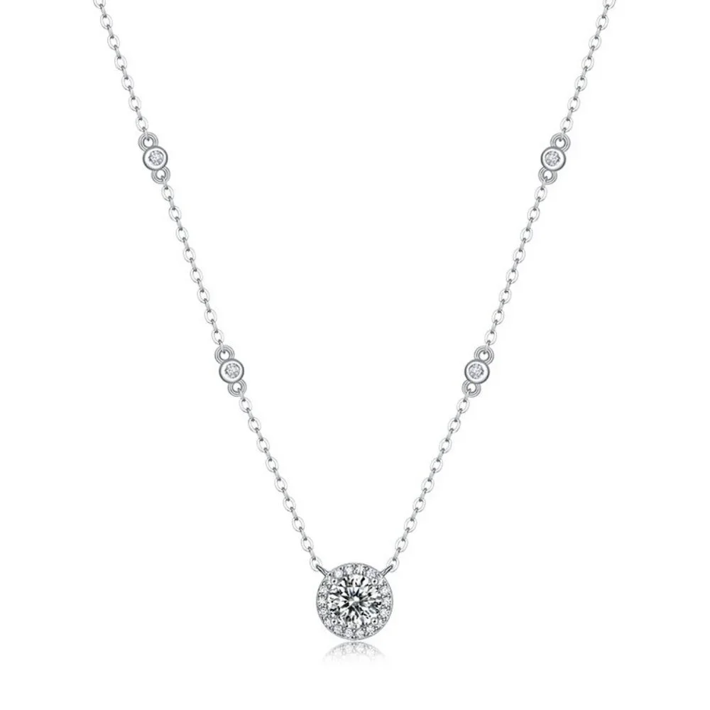 Certified 1ct. t.w. Moissanite Diamond Round Halo Chain Necklace NEW - Picture 5 of 10